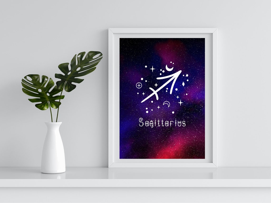 Sagittarius Zodiac Symbol Purple Starry Night Astrology Art Print - Image 4