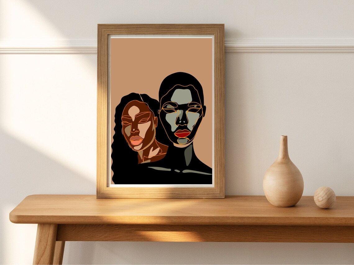Two Black Women Line Art Portrait Melanin Sisters Wall Poster