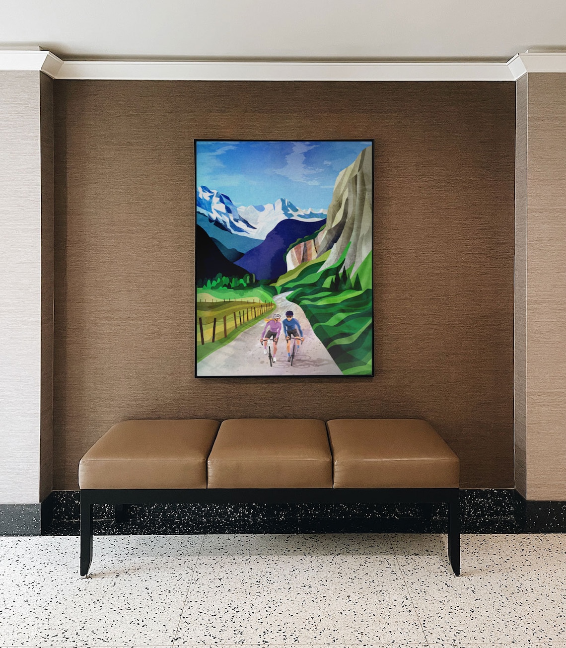 Cycling Couple in Alpine Valley Art Print - Image 3