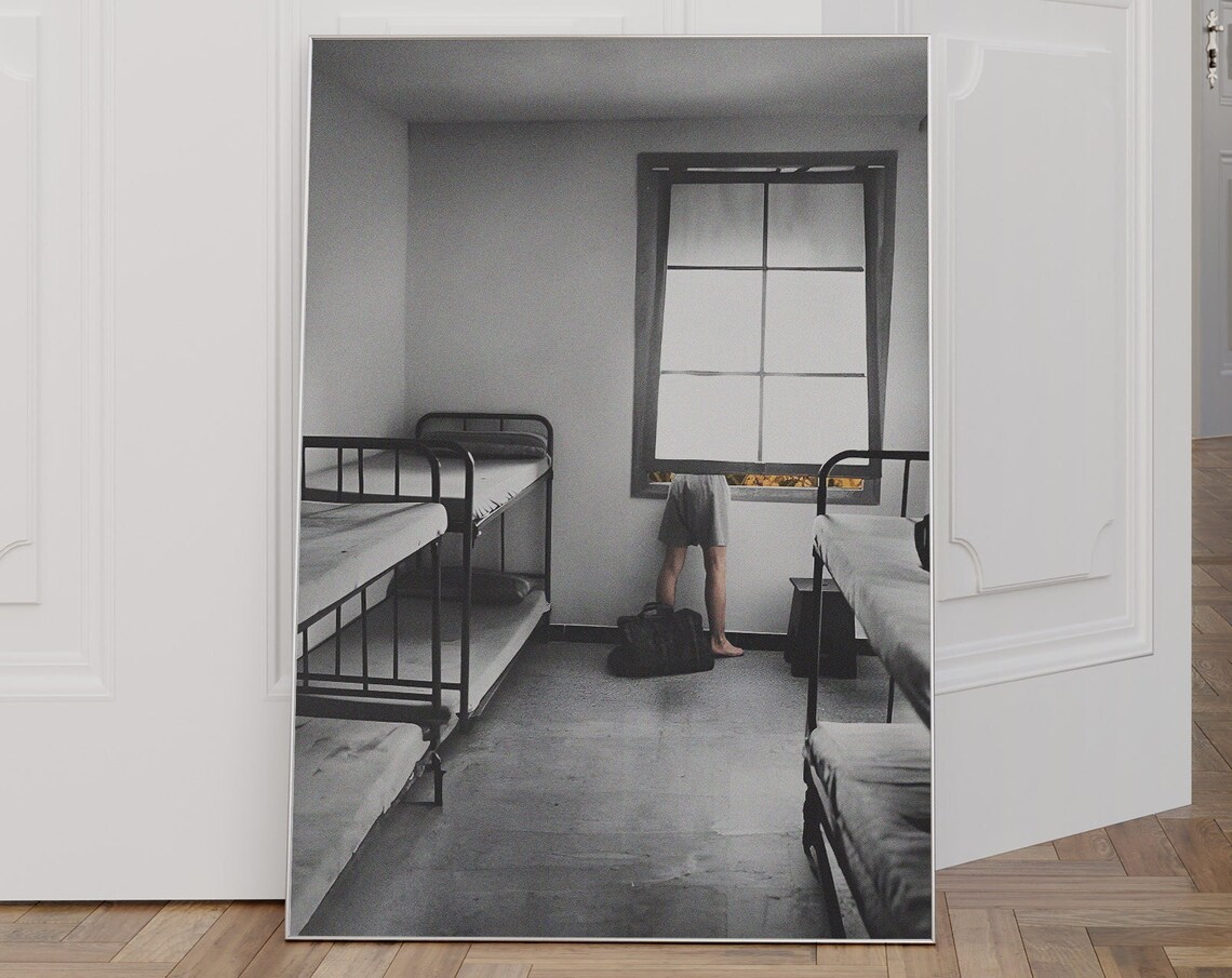 Child At Window Stark Room Black And White Minimal Surreal Art Poster - Image 3