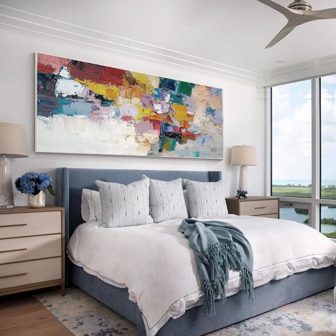 Vibrant Multicolor Impasto Abstract Panoramic Statement Wall Art - Image 2