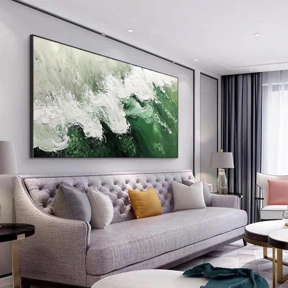 Emerald Green Ocean Wave Crashing in Thick Impasto Texture Poster - Image 3