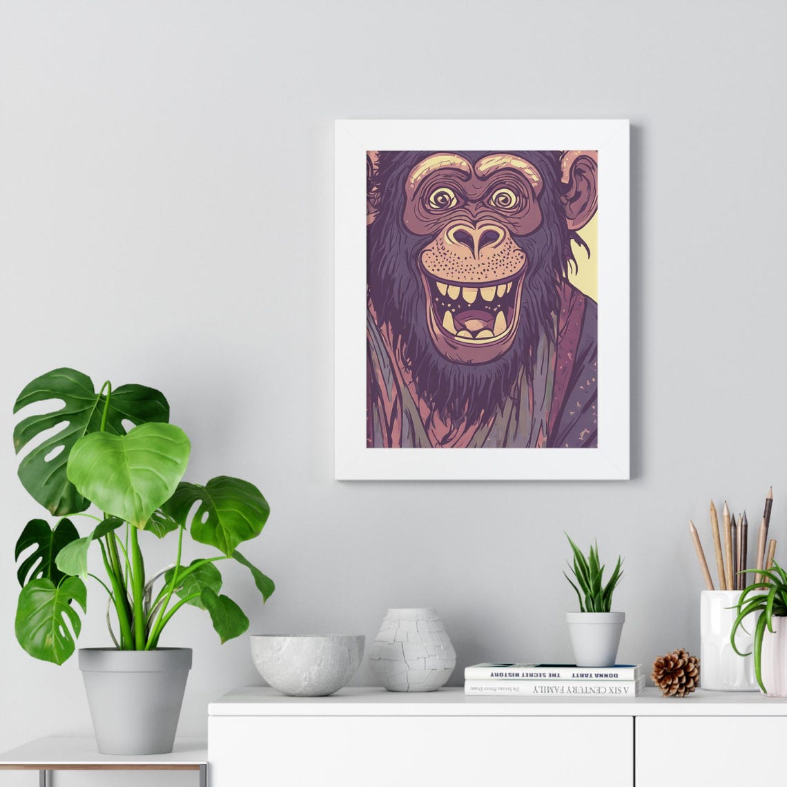 Cheerful Grinning Cartoon Monkey Face in Pop Art Style Poster - Image 4