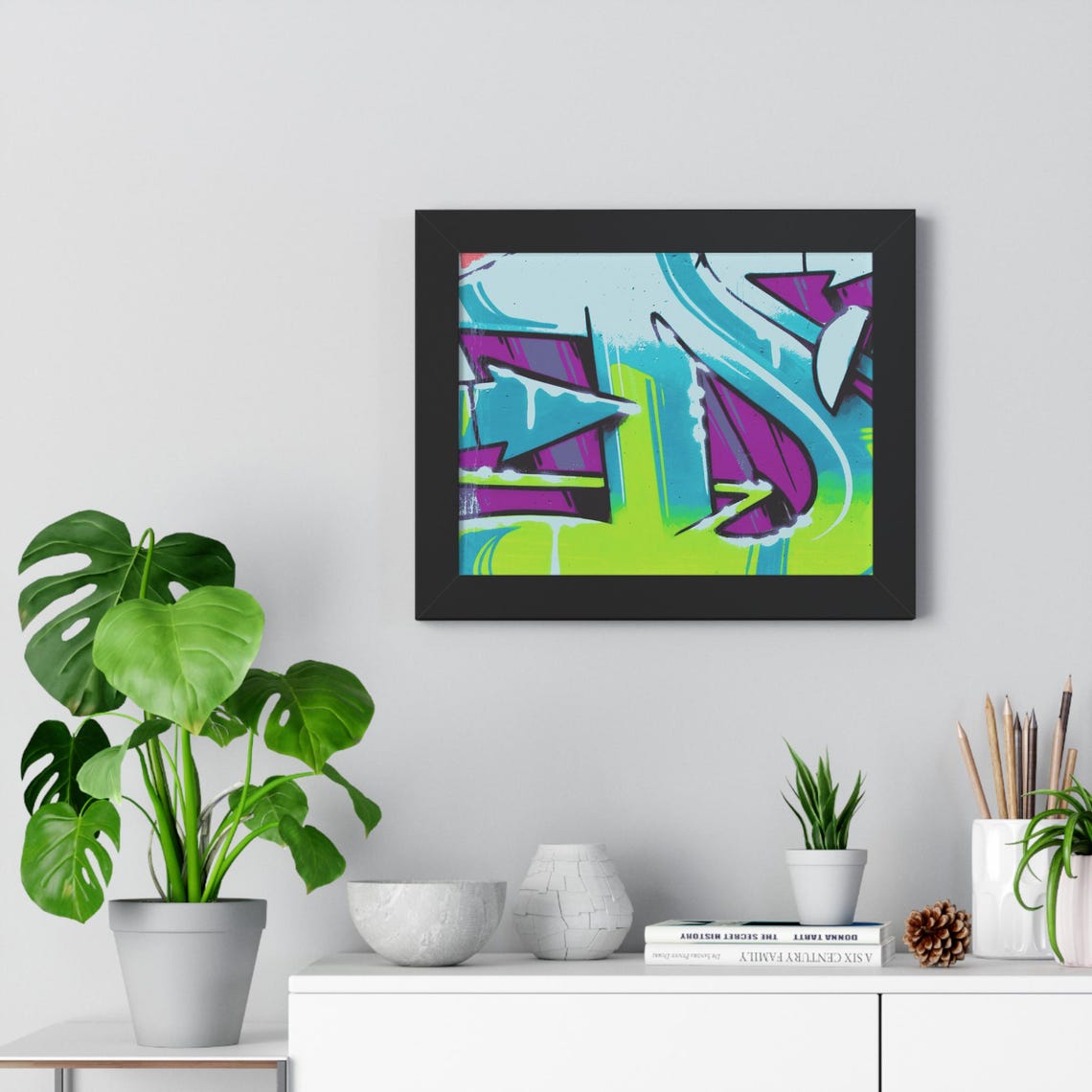 Electric Blue Neon Graffiti Lettering Close-Up Framed Poster - Image 4