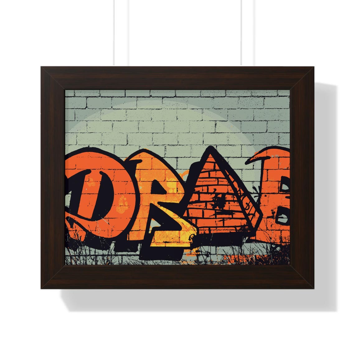 Bold Orange Bubble Graffiti Letters on Old Brick Framed Poster - Image 2