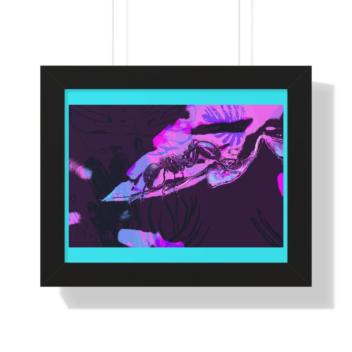 Close-Up Ant Macro Portrait in Neon Magenta Pop Art Framed Poster