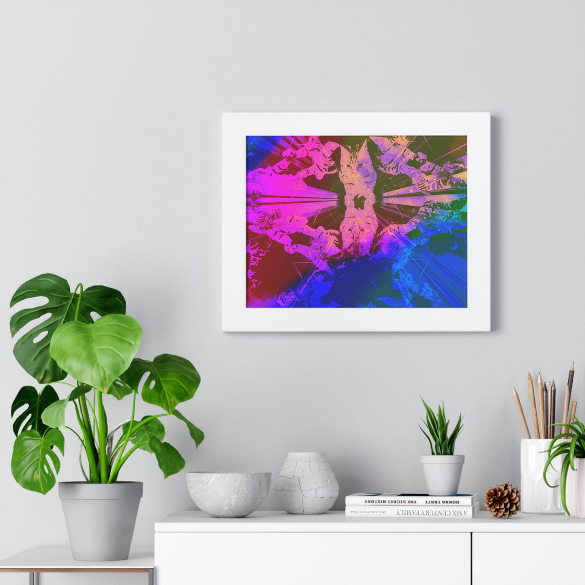 Psychedelic Abstract Neon Cats in Kaleidoscope Style Framed Poster - Image 2