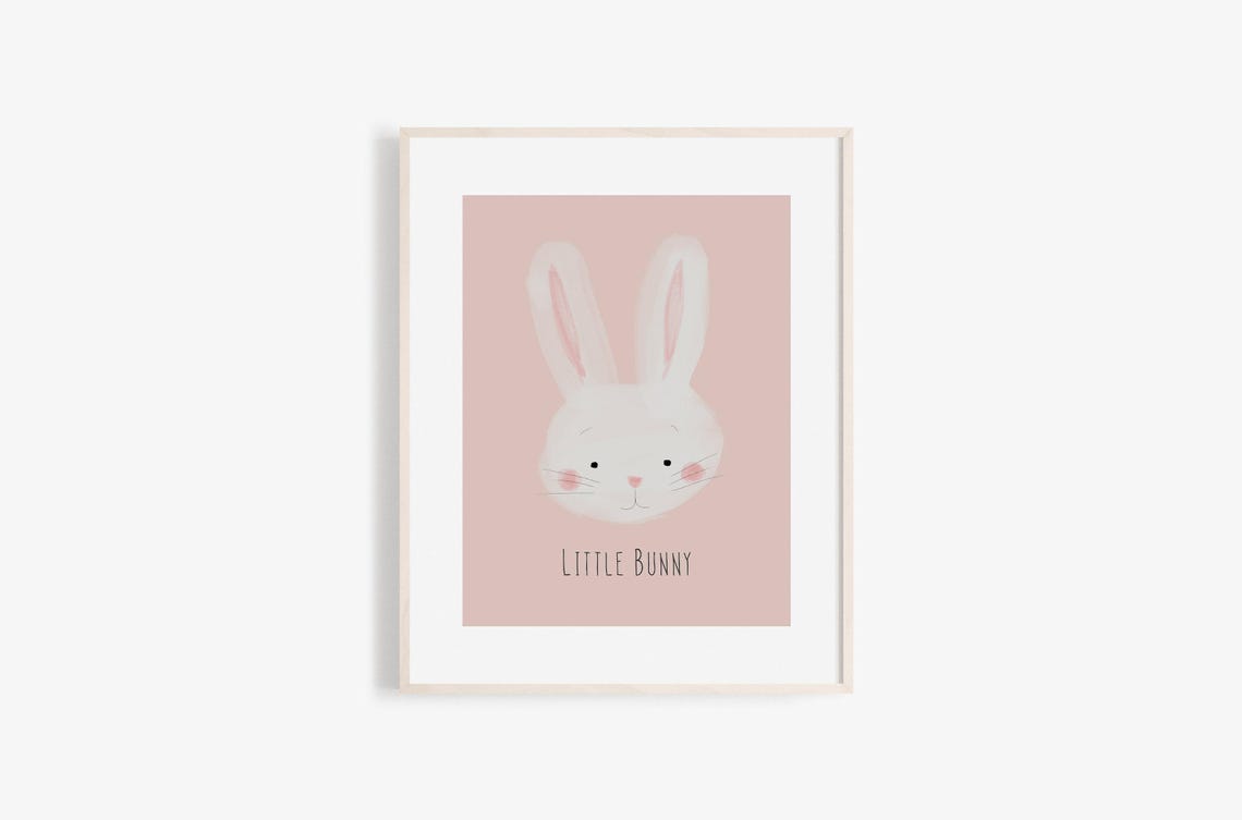 Little Bunny Face White Rabbit Cute Blush Pink Nursery Poster - Image 2