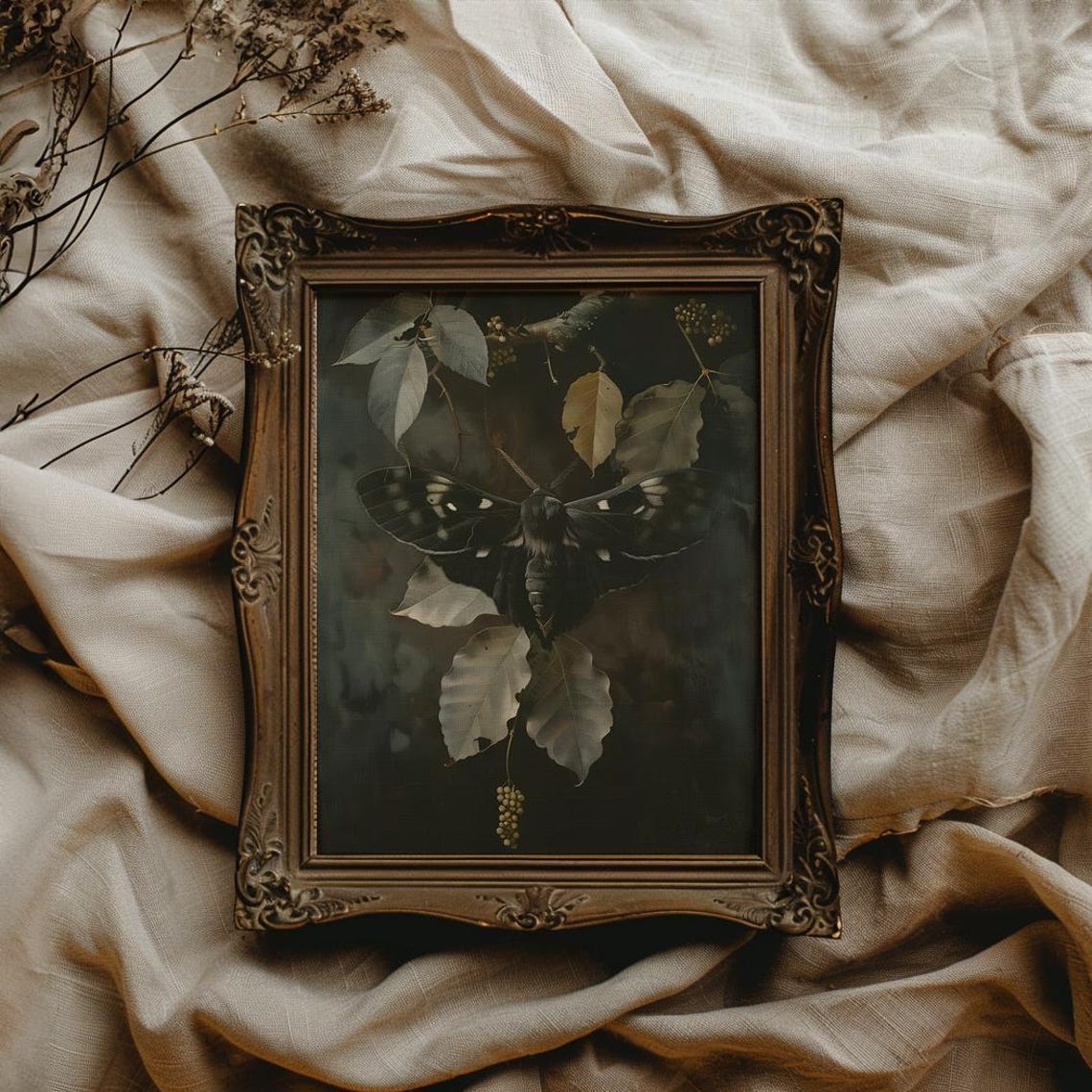 Large Dark Moody Moth On Bare Branches Gothic Dark Academia Poster - Image 3