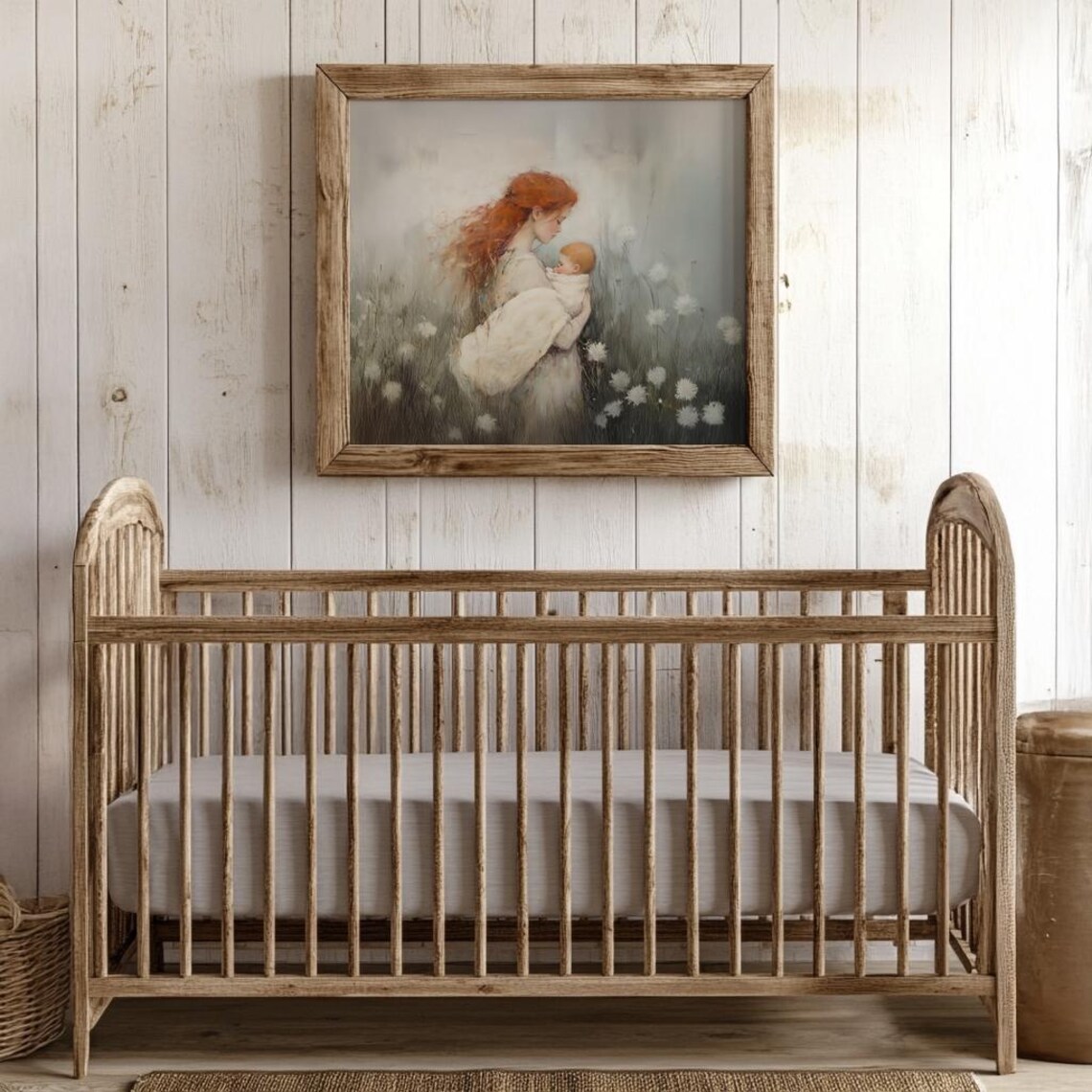 Red Haired Mother With Baby In Misty Flower Field Art Poster - Image 3