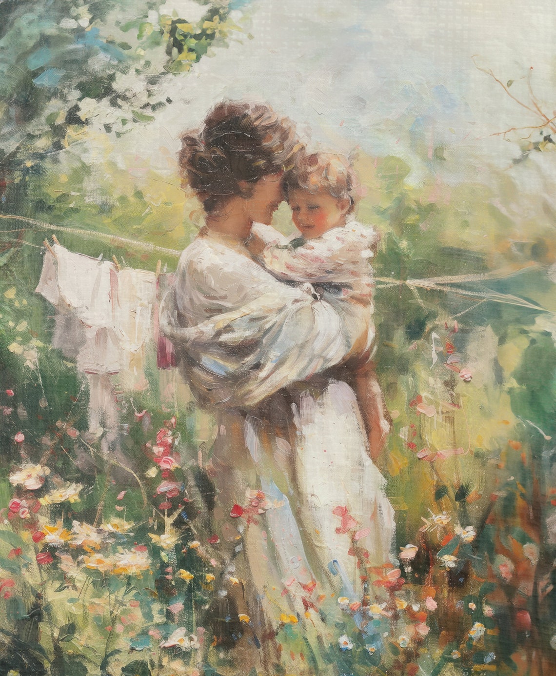 Motherhood Painting Print Cottagecore Mother And Child Painting Vintage Motherhood Art Print Cottagecore Laundry Room Wall Art - Image 3