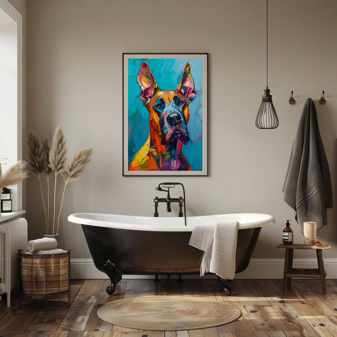 Great Dane Portrait In Bright Pop Art Colors On Turquoise Poster - Image 2