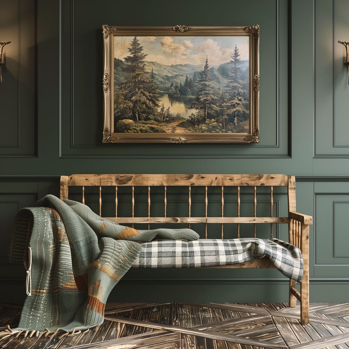 Vintage Misty Mountain Lake Surrounded by Pine Forest Poster - Image 3