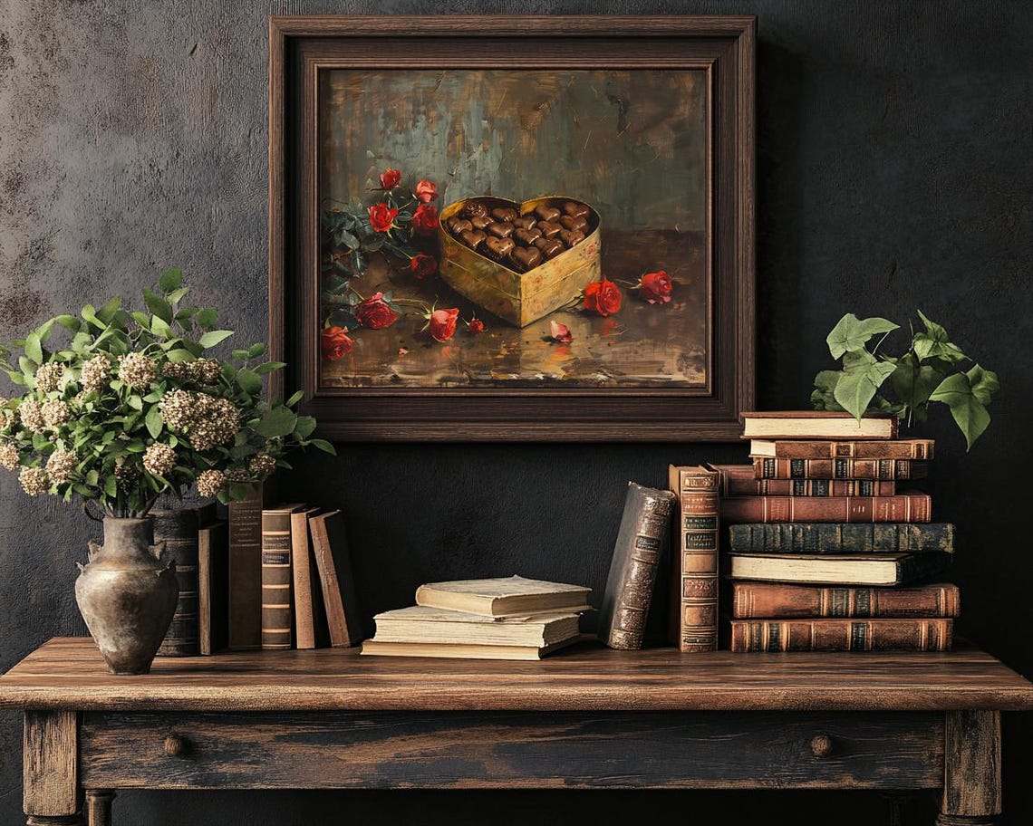 Heart Shaped Box Of Chocolates With Red Roses Still Life Poster - Image 3