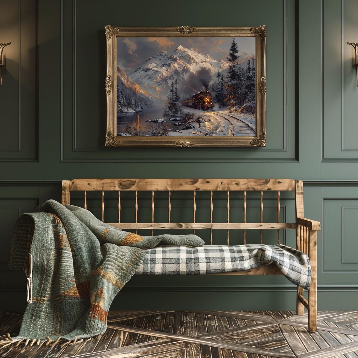 Steam Train Crossing a Snowy Mountain Valley at Night Poster - Image 3