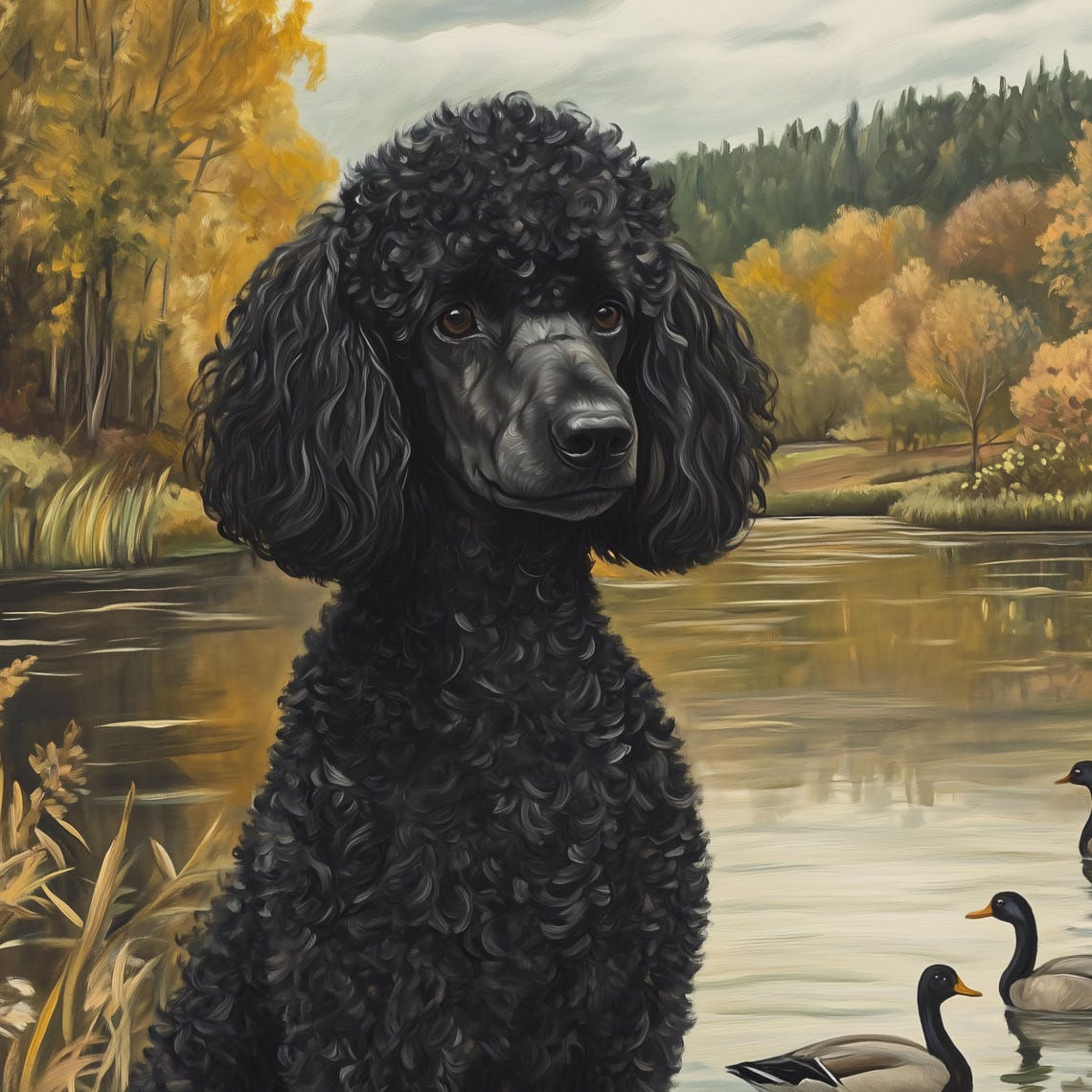 Black Poodle By Autumn Lake Vintage Dog Breed Painting Poster - Image 3