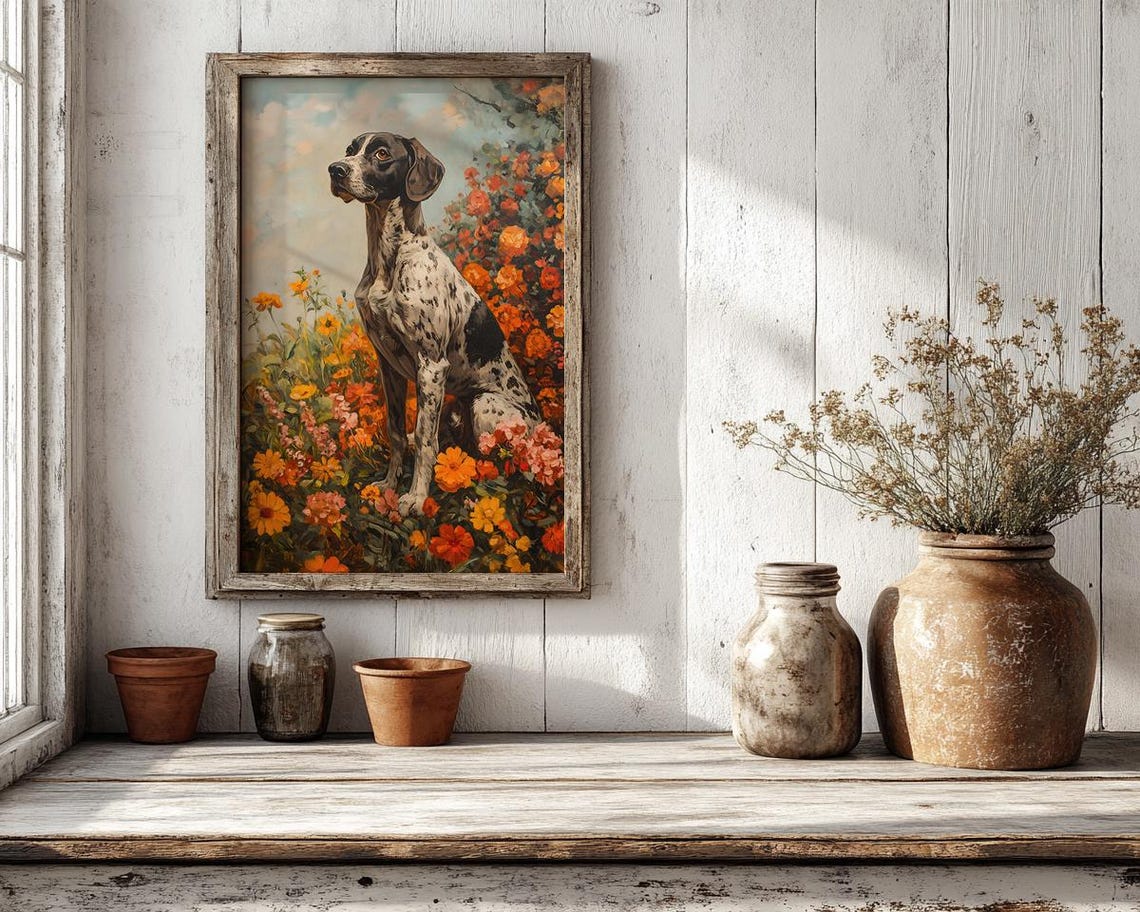 German Shorthaired Pointer Sitting Among Bright Flowers Dog Poster - Image 2