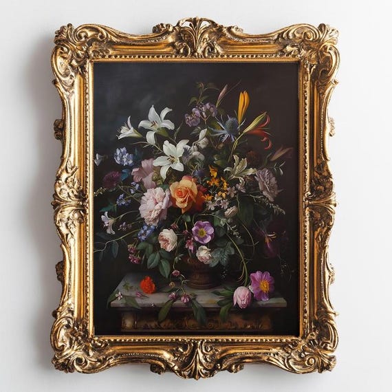Dark Floral Wall Art Moody Floral Vintage Art Print Dark Summer Wall Decor For Bathroom Wall Art Cottagecore Floral Art