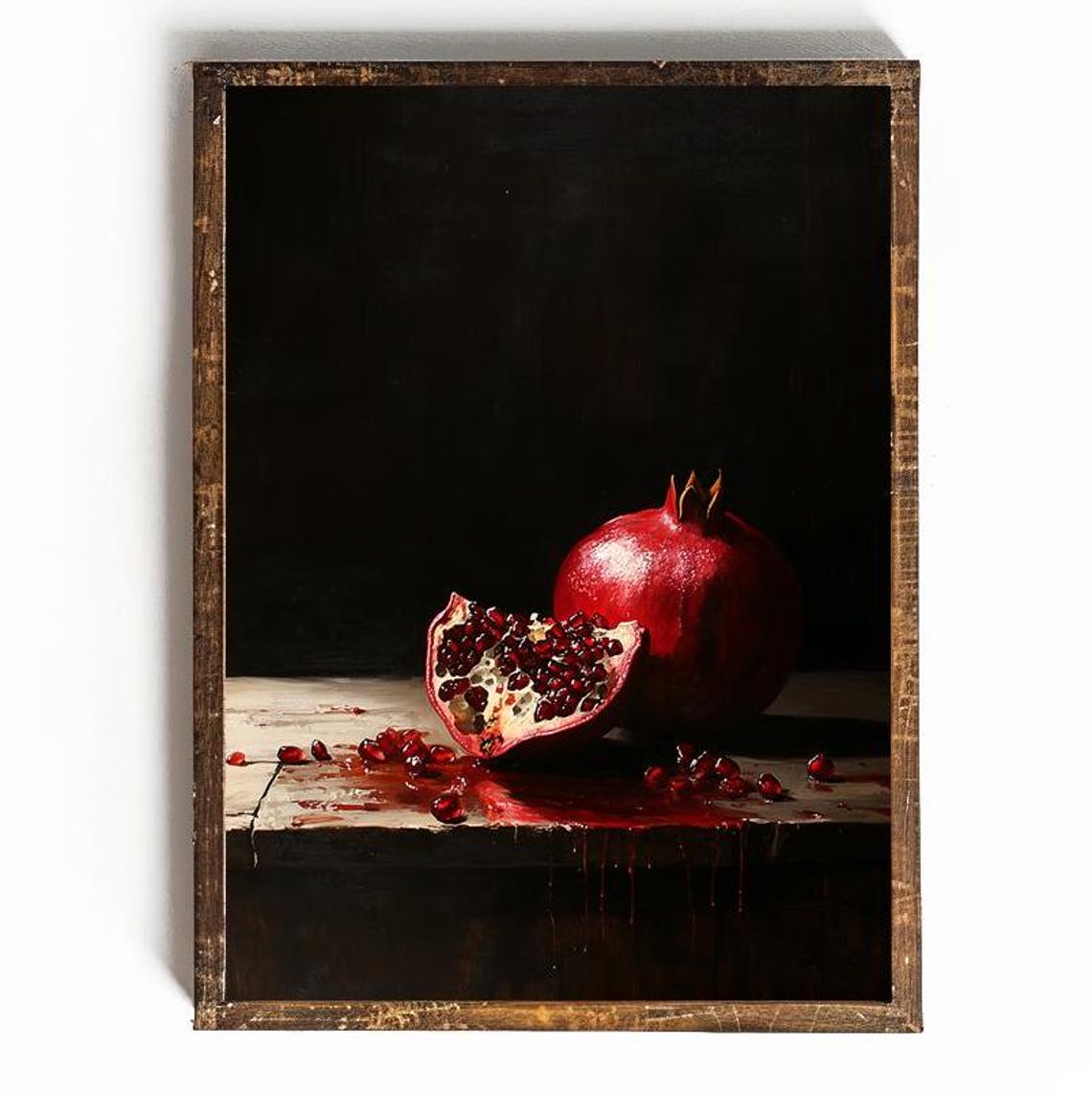 Dark Pomegranate Still Life with Seeds Moody Kitchen Art Poster - Image 3