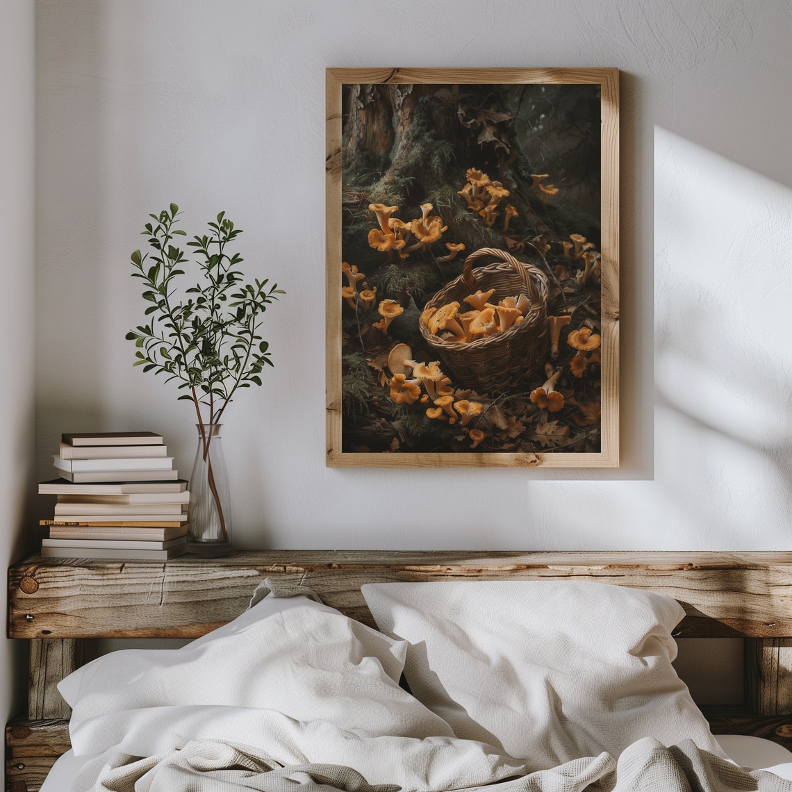 Chanterelle Mushrooms In a Basket On a Dark Forest Floor Poster - Image 2