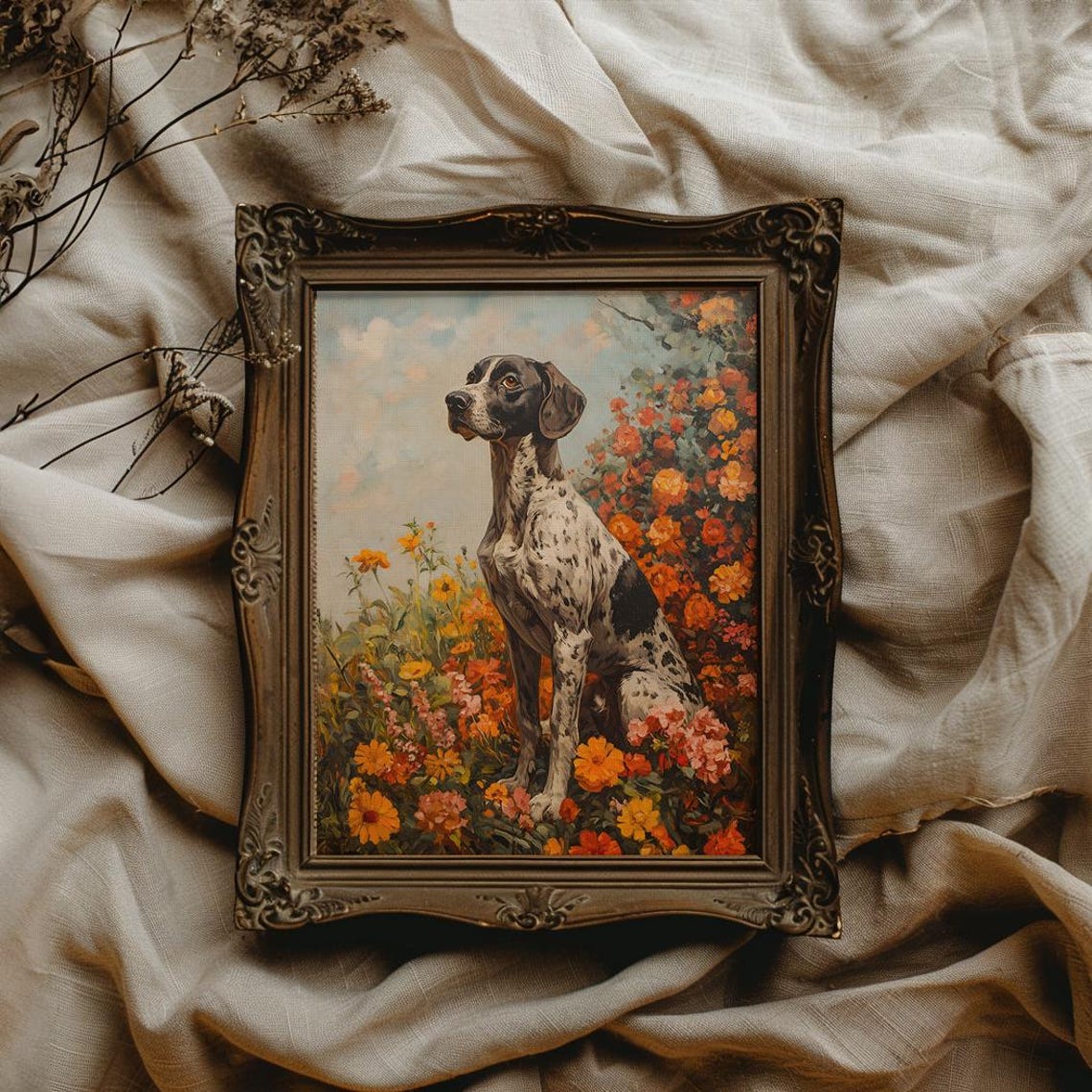 German Shorthaired Pointer Sitting Among Bright Flowers Dog Poster - Image 3
