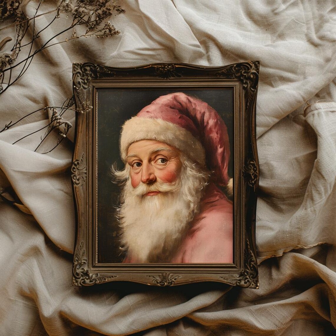Close Portrait of Pink Santa with a White Beard Christmas Poster - Image 2