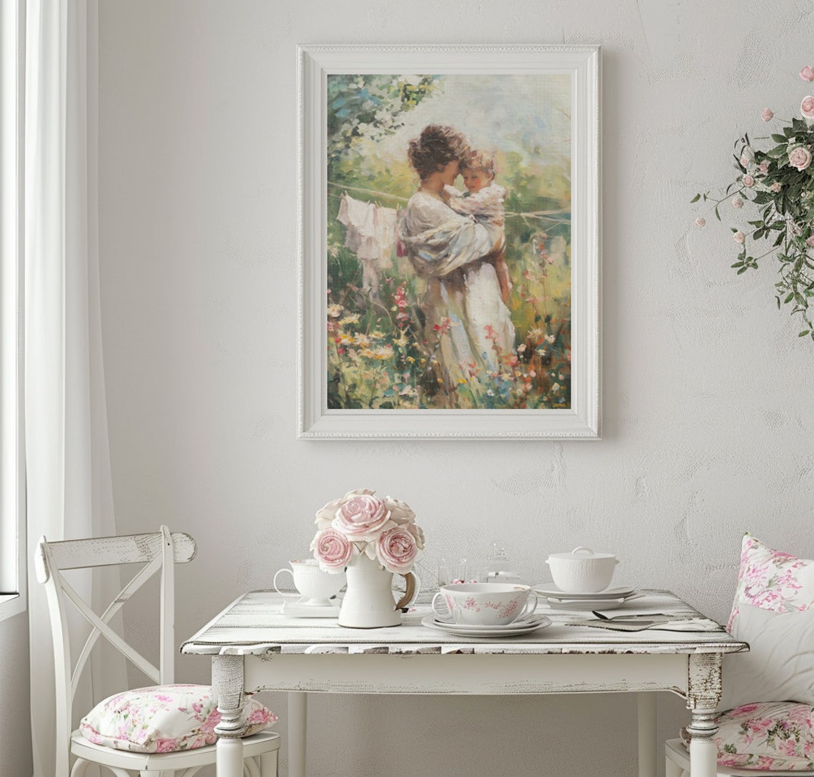 Motherhood Painting Print Cottagecore Mother And Child Painting Vintage Motherhood Art Print Cottagecore Laundry Room Wall Art - Image 4