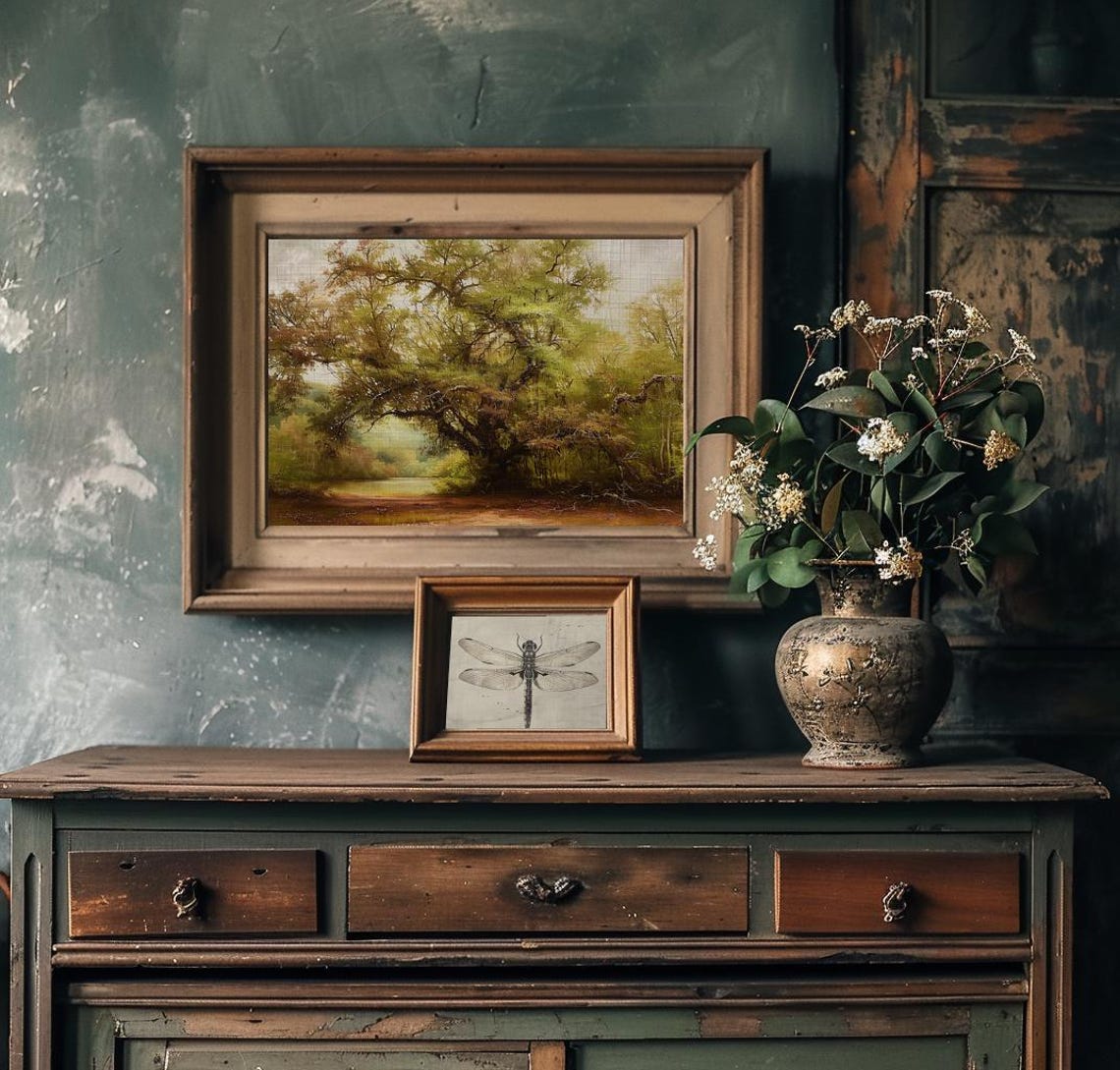 Live Oak Beside a Still Lake with Autumn Tinted Canopy Vintage Poster - Image 4