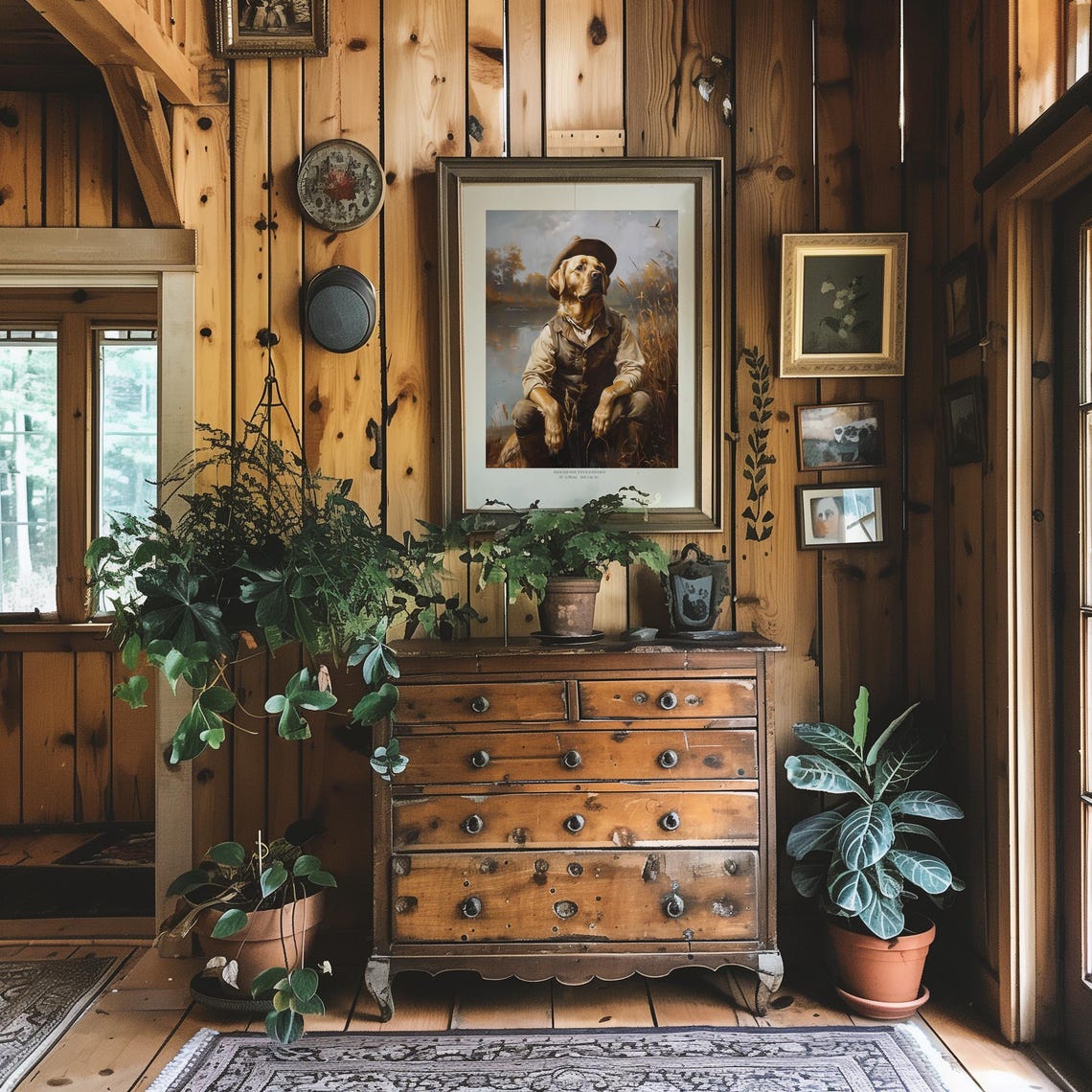 Yellow Labrador in Vest and Hat Sitting by a Marsh Lake Poster - Image 2