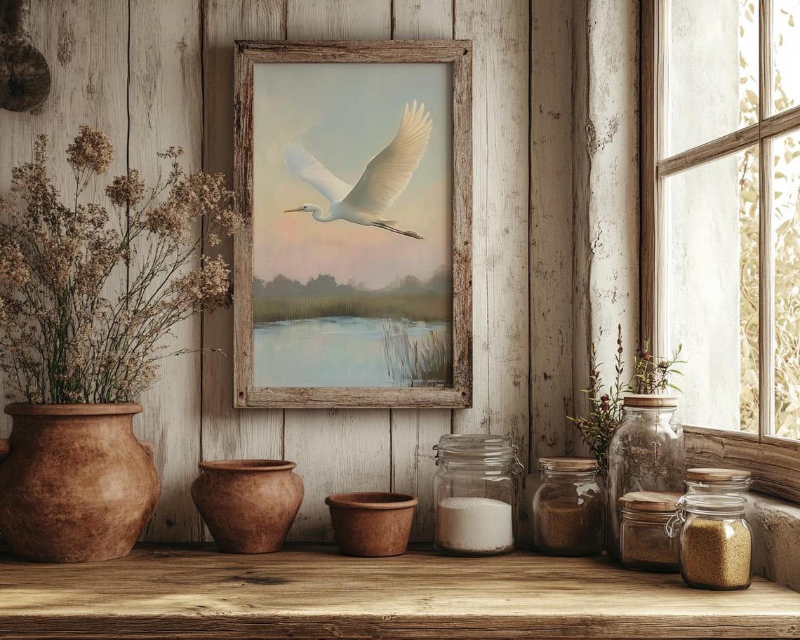 White Egret Soaring Over A Marsh In Golden Hour Coastal Bird Poster - Image 2