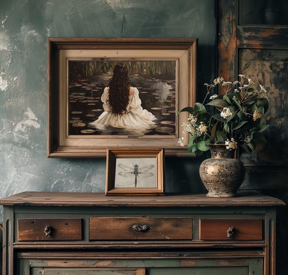 Woman in White Dress by the Lily Pond Lady of the Lake Poster - Image 2