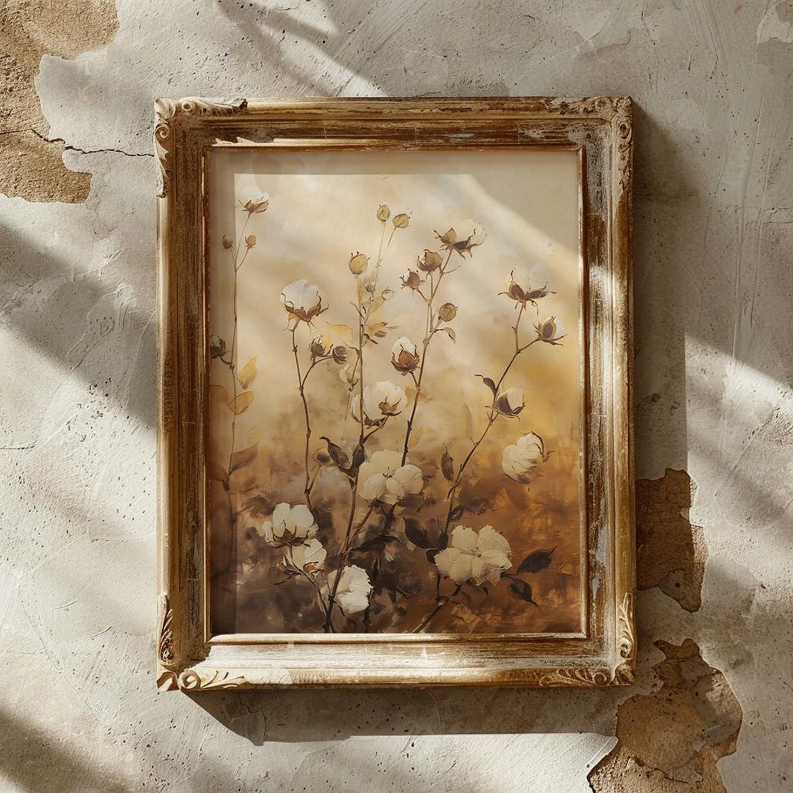 Dried Cotton Stems Sepia Toned Vintage Fall Botanical Poster - Image 2