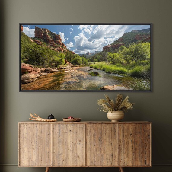 Oak Creek Canyon Sedona Broad Landscape Wall Art Print Flowing River Arizona Painting River Gorge Ready To Hang