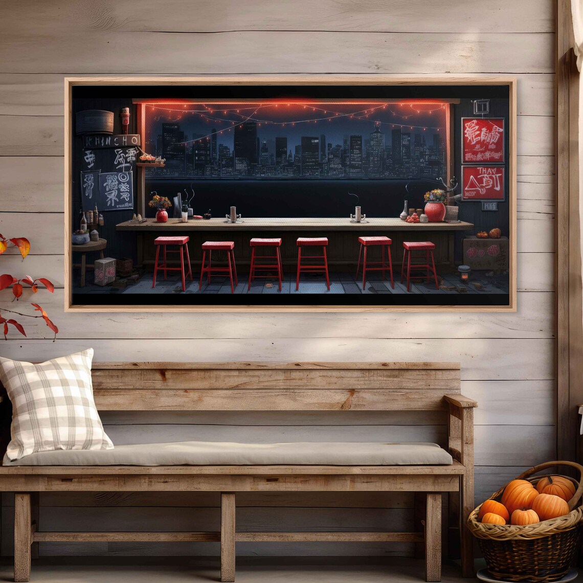 Japanese Izakaya Bar Night City Skyline Neon Japanese Bar Decor Print - Image 3