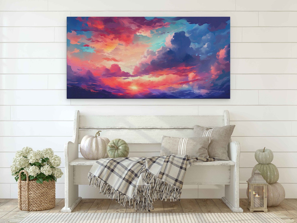 Colorful Abstract Clouds Watercolor Bright Deep Pastel Colors Illustration On Cavas Ready To Hang - Image 4