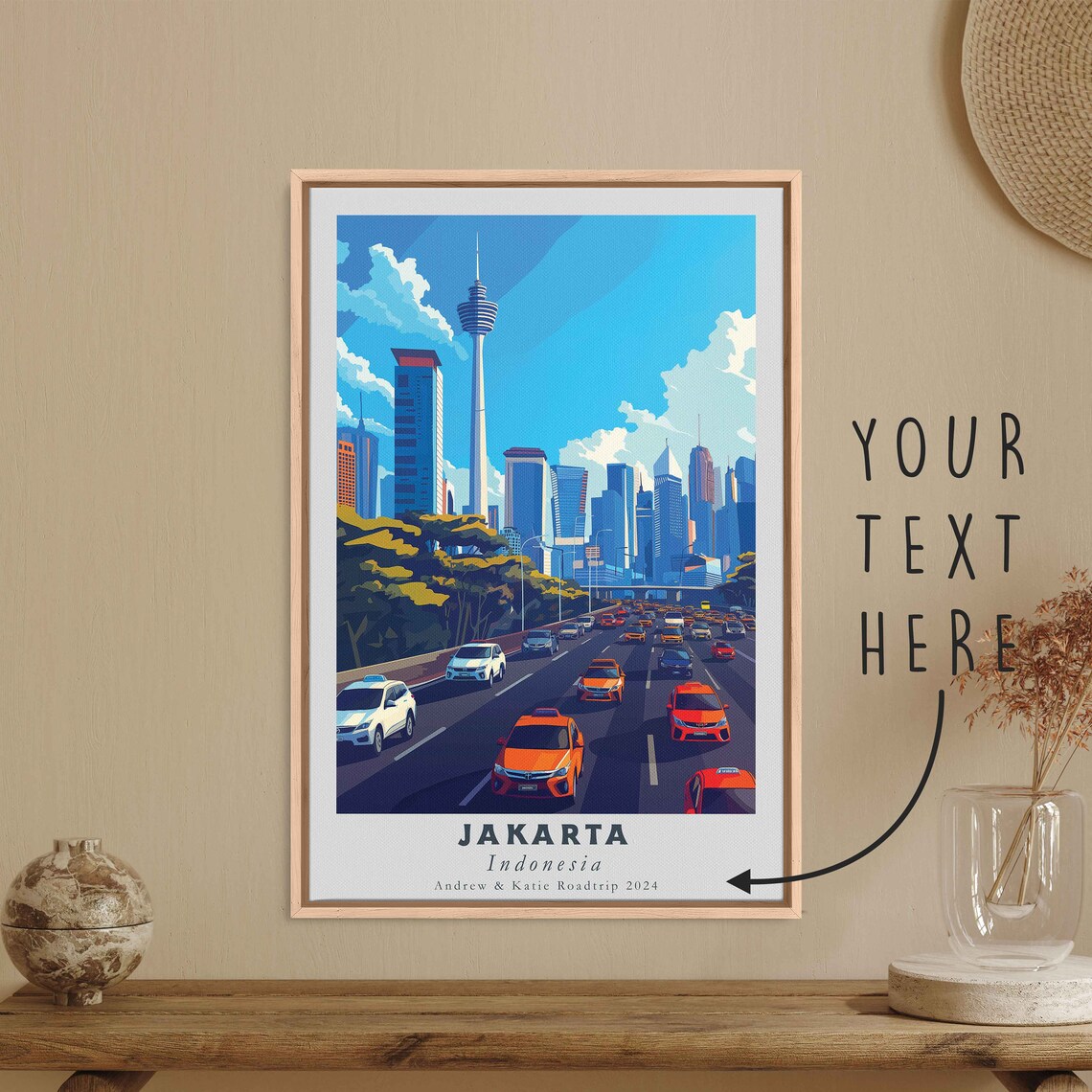 Jakarta Indonesia City Skyline Highway Taxis Illustrated Travel Poster - Image 3