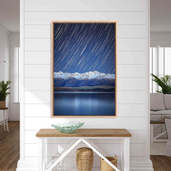 Starry Night Over Mountains Wall Art Print Long Exposure Natures Beauty