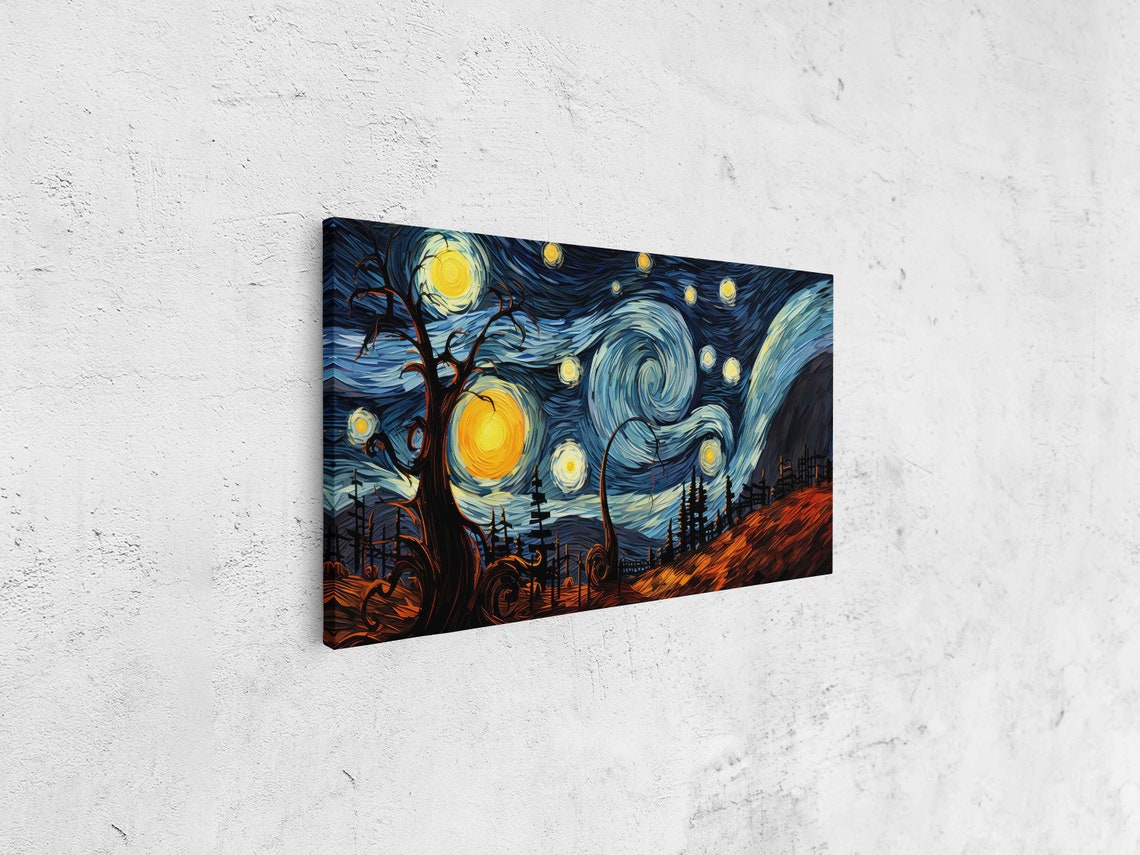 Starry Night Van Gogh Inspired Impressionist Wall Art Print Peaceful Night Skyscape Ready To Hang - Image 4