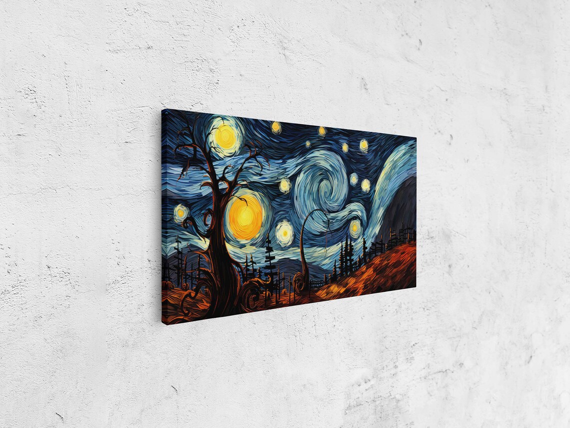 Van Gogh Inspired Starry Night Swirling Sky Twisted Trees Landscape Poster - Image 4