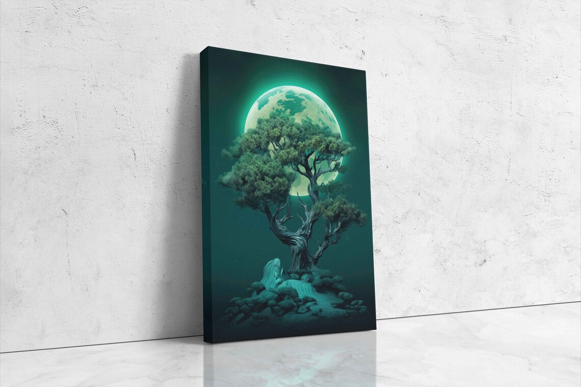 Tree Under The Moonlight Framed Print Cool Wall Art Bedroom Decor - Image 4