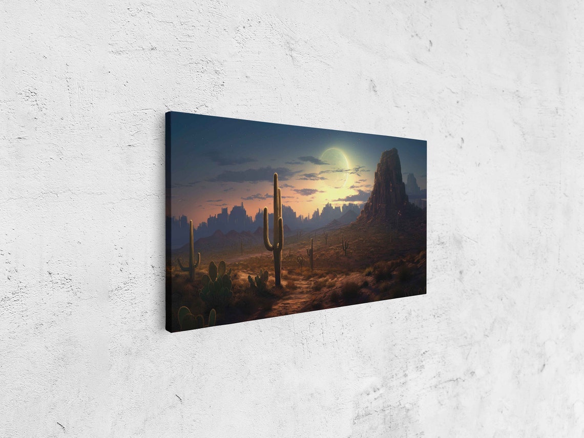 Moonlit Sonoran Desert Saguaro Cacti Full Moon Night Sky Poster - Image 4