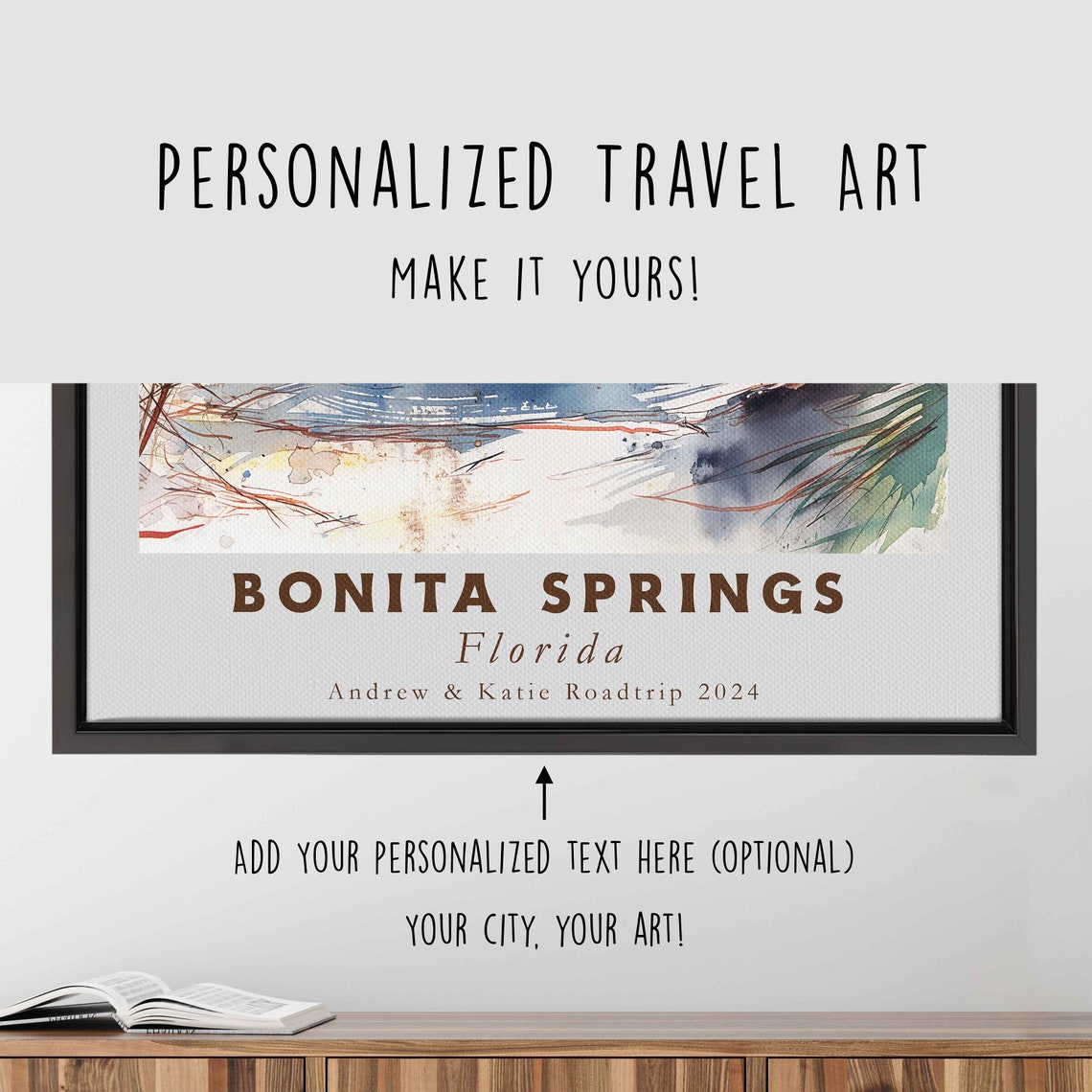 Bonita Springs Florida Beach Dune Path Palms Ocean Watercolor Poster - Image 4