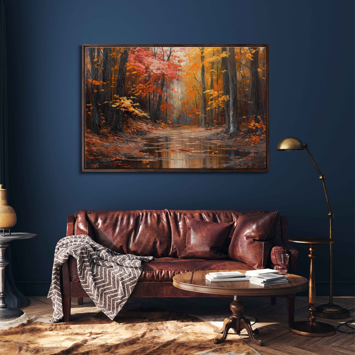 Autumn Forest Stream Fallen Leaves Reflective Creek Fiery Woods Poster - Image 3