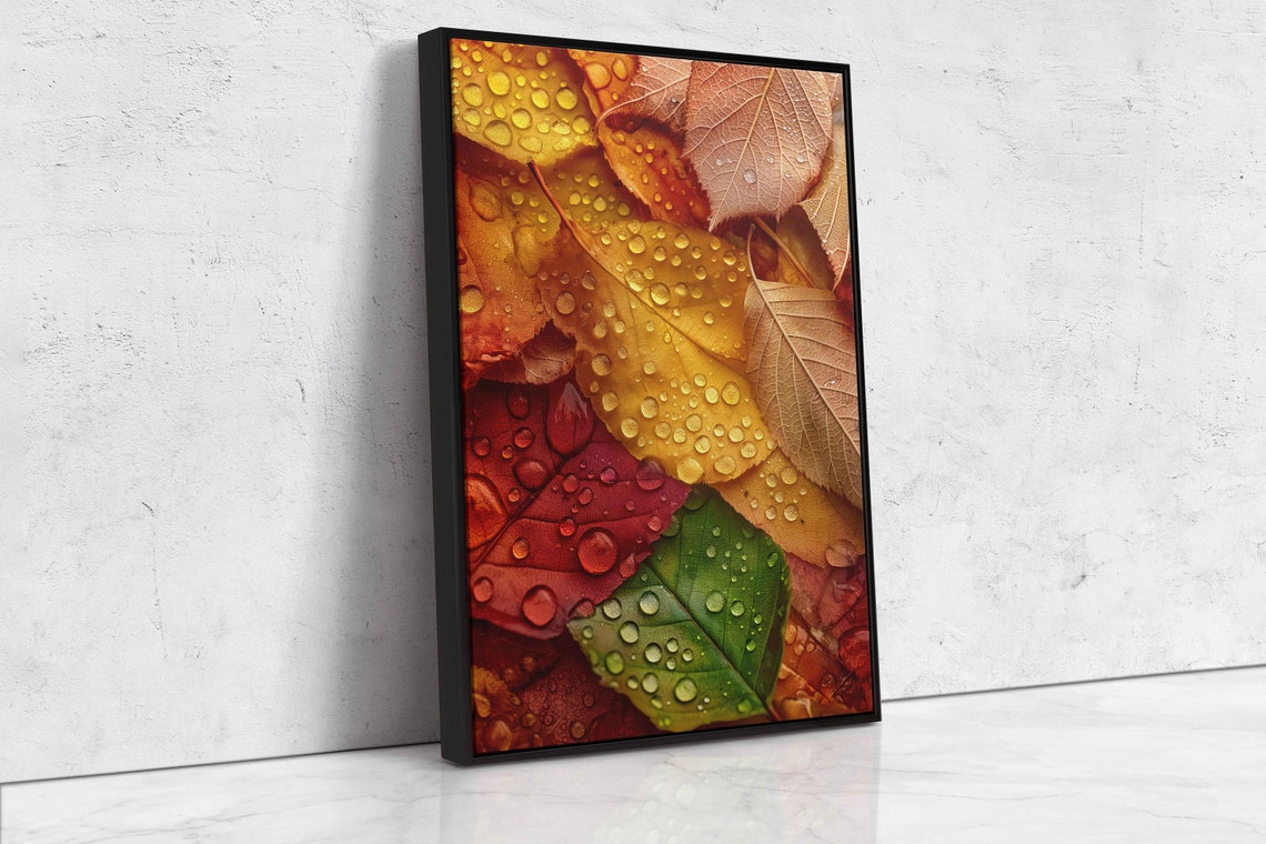 Dew Covered Colorful Autumn Leaves Close Up Macro Nature Photo Poster - Image 4