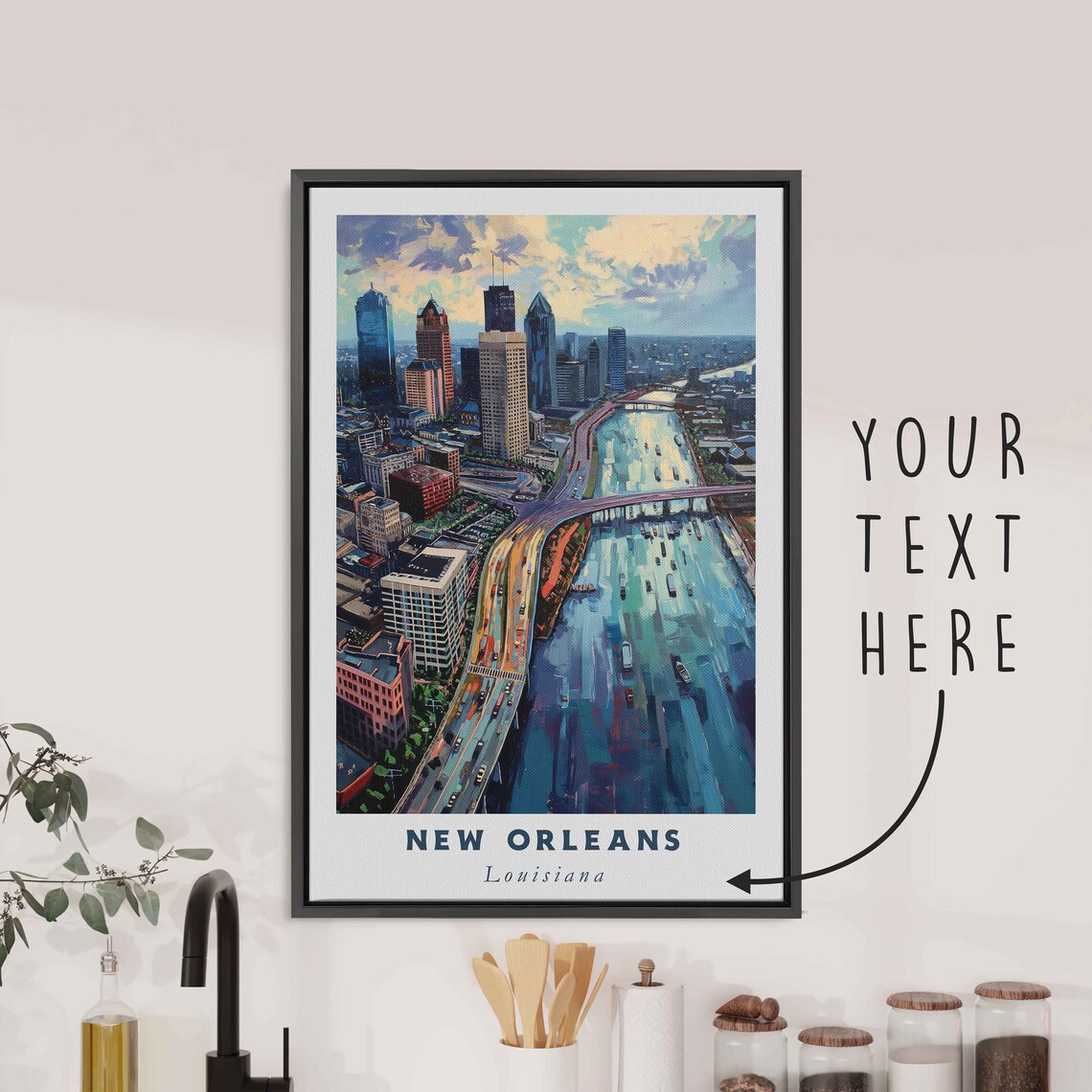 New Orleans Louisiana Downtown Riverfront Aerial Travel Poster