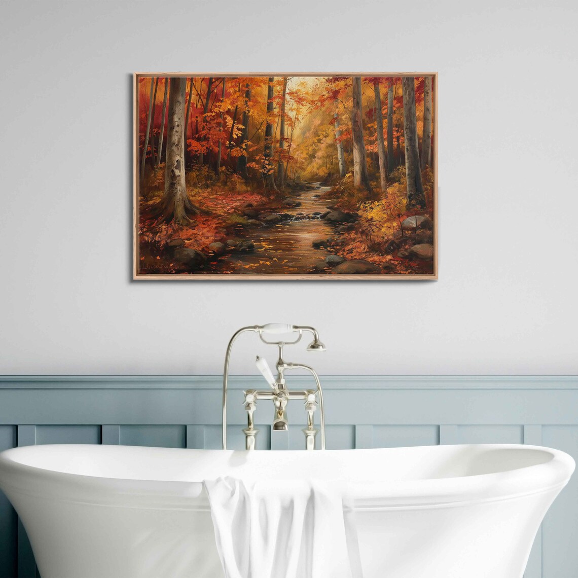 Autumn Forest Stream Rocky Creek Fall Foliage Golden Woods Oil Poster