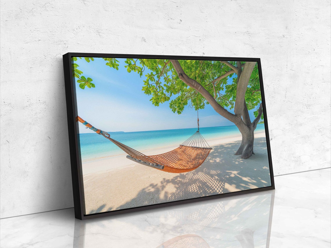 Hammock Under Beach Tree On Tropical White Sand Beach Day Poster - Image 4