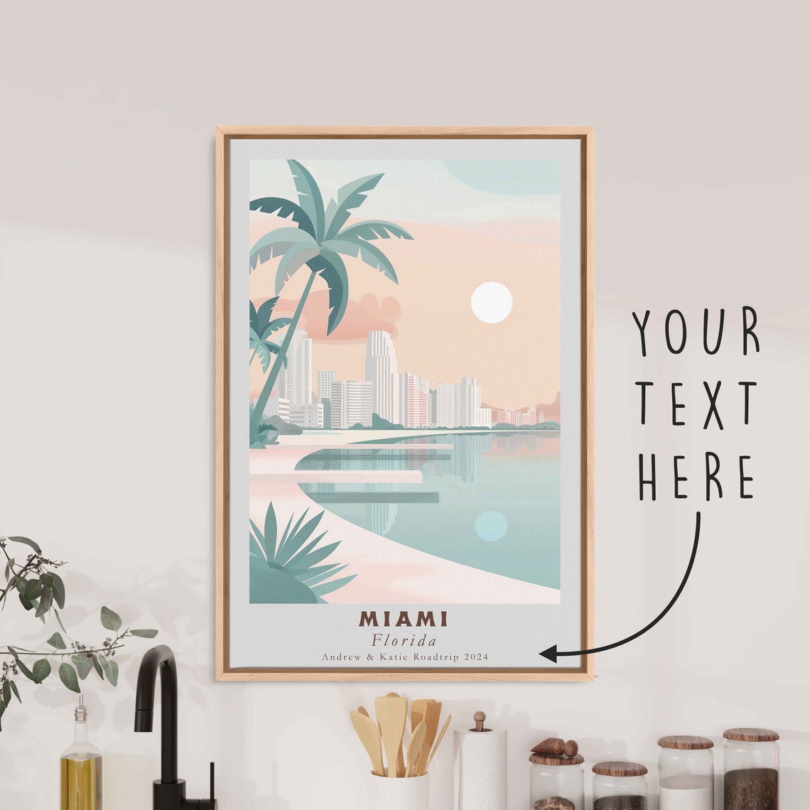 Miami Florida Pastel Palm Beach Skyline Bay Sunset Travel Poster - Image 3