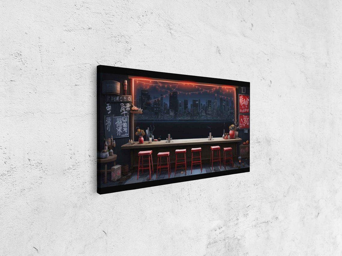 Japanese Izakaya Bar Night City Skyline Neon Japanese Bar Decor Print - Image 4
