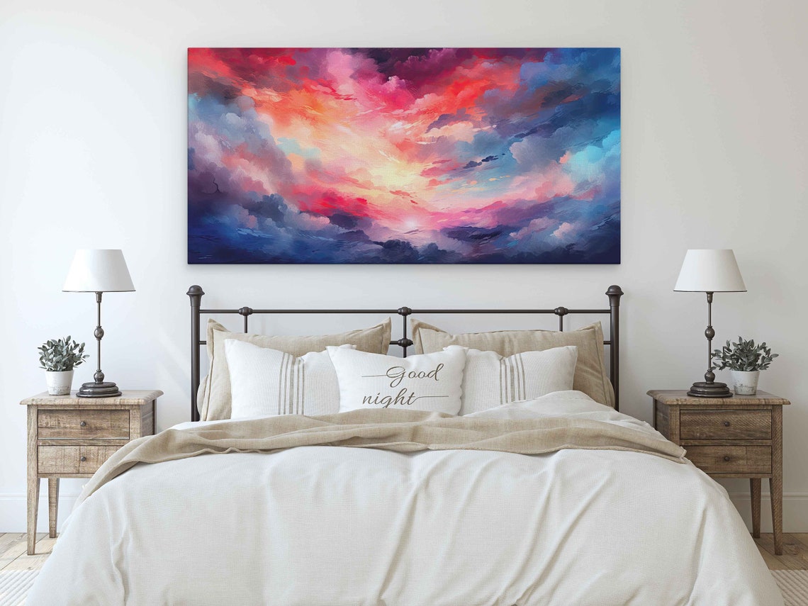 Amazing Colorful Clouds Abstract Painting Bright Vibrant Colored Clouds Print On Ready To Hang - Image 2